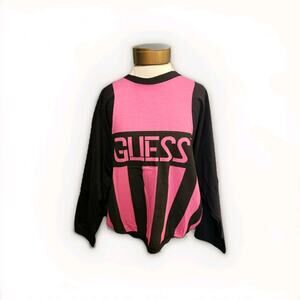 Vintage 90s GUESS USA Long Slv t shirt Georges Marciano Neon Pink Black NEW!